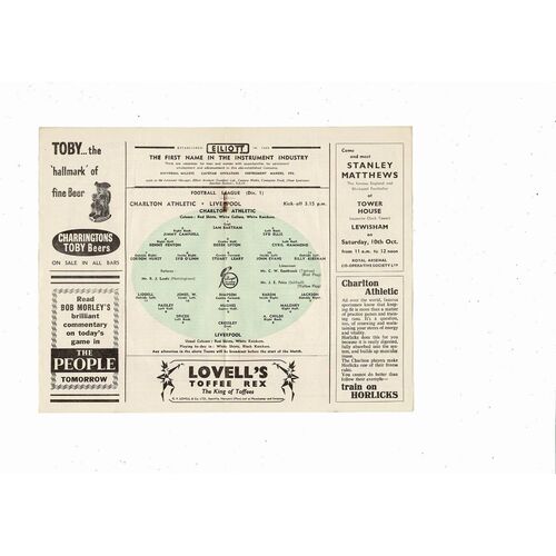 1953/54 Charlton Athletic v Liverpool Football Programme