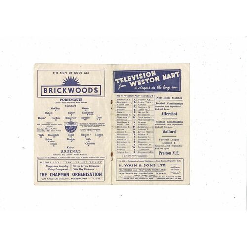 1956/57 Portsmouth v Arsenal Football Programme