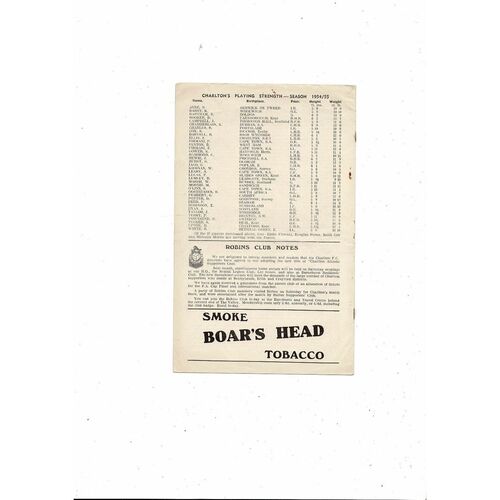 1954/55 Charlton Athletic v Leicester City Football Programme