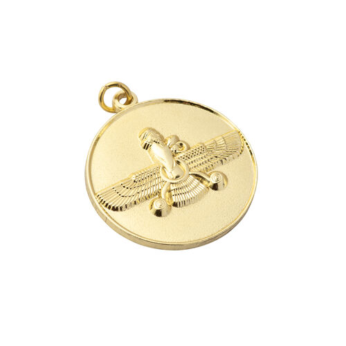 Round Pendant. Vintage Gold Finish Farvahar Design.