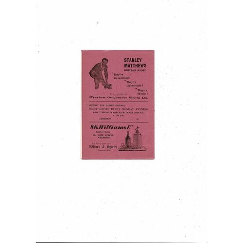 1957/58 Wrexham v Southport Football Programme