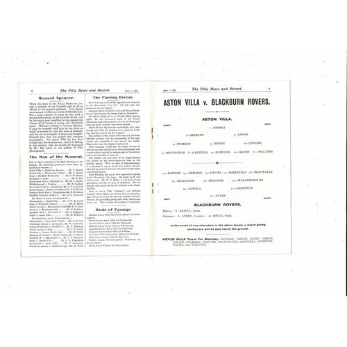 1906/07 Aston Villa v Blackburn Football Programme Reprint