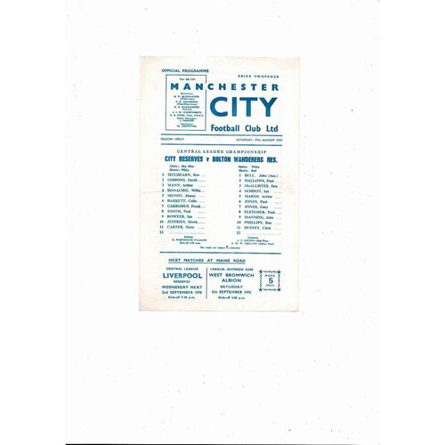 Manchester City v Bolton Wanderers Central League Football Programme 1970/71