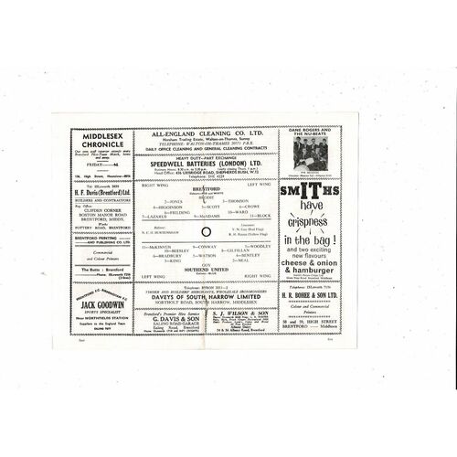 1963/64 Brentford v Southend United Football Programme