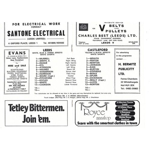 1976/77 Leeds v Castleford (09/04/1977) Rugby League Programme