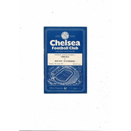 1953/54 Chelsea v Bolton Wanderers Football Programme