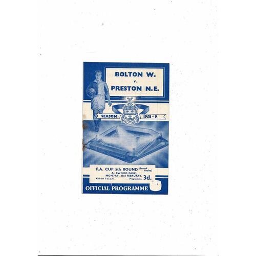 1958/59 Bolton Wanderers v Preston FA Cup 2nd Replay Football Programme @ Blackburn Rovers