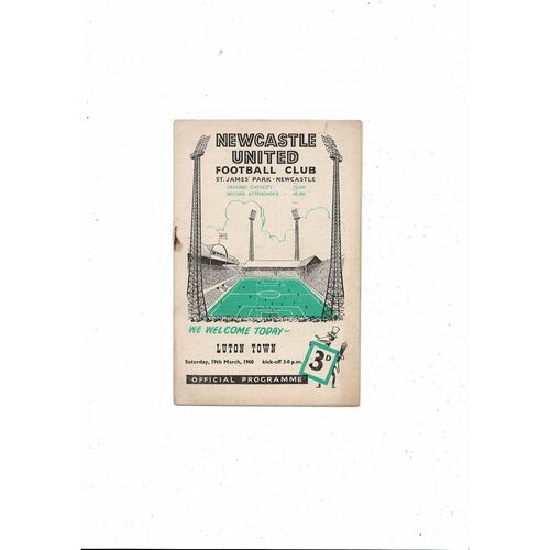 1959/60 Newcastle United v Luton Town Football Programme