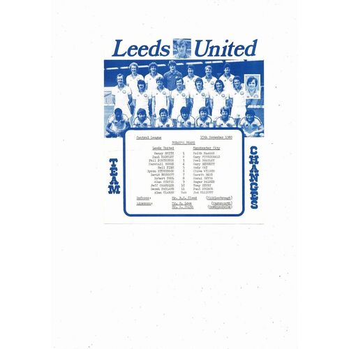 Leeds United v Manchester City Central League Football Programme 1980/81