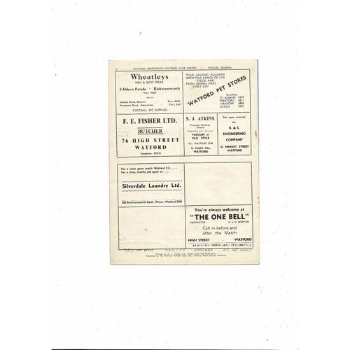 1953/54 Watford v Gillingham Football Programme