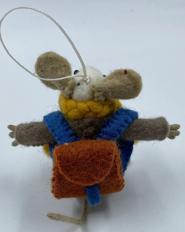 Felt Mouse with Brown Backpack Decoration/Ornaments  