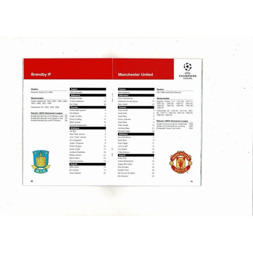 Brondby IF v Manchester United Champions League Football Programme 1998/99