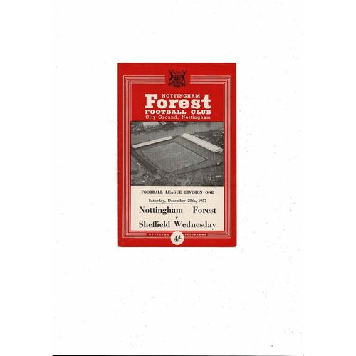1957/58 Nottingham Forest v Sheffield Wednesday Football Programme