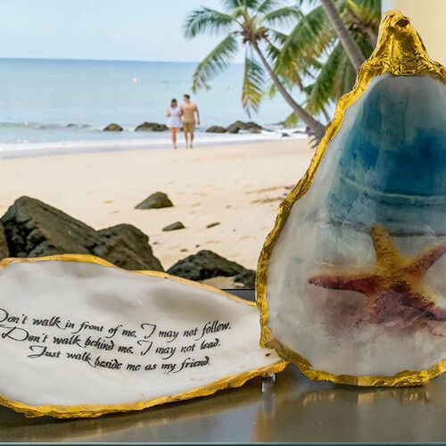 Handcrafted Oyster Shell Keepsake Box – Starfish Decoupage
