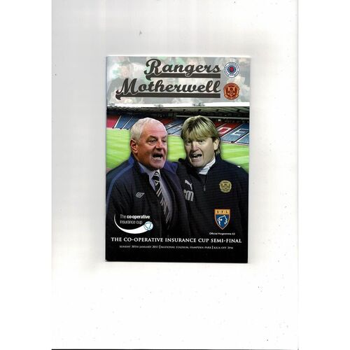 20010/11 Rangers v Motherwell Scottish League Cup Semi Final Programme