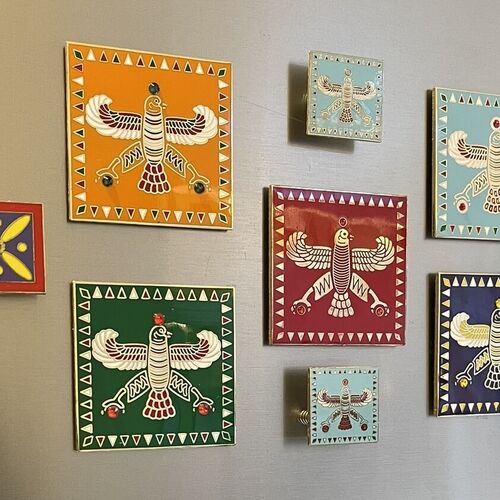 Display & Magnet Tile. The Persian Falcon. Purple with 3 Yellow Stones.