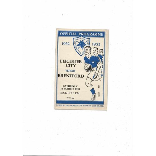 1952/53 Leicester City v Brentford Football Programme