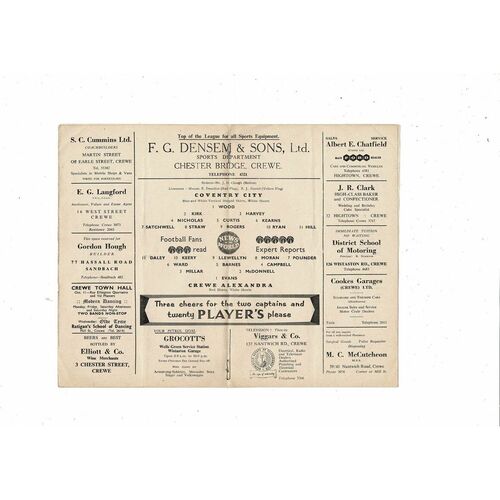 1958/59 Crewe Alexandra v Coventry City Football Programme