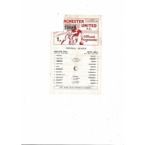 Manchester United v Manchester City Central League Football Programme 1971/72