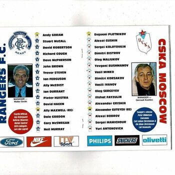 Rangers v CSKA Moscow Champion League Football Programme 1992/93