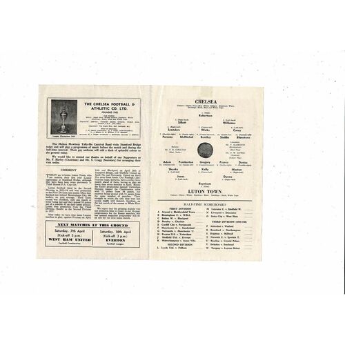 1955/56 Chelsea v Luton Town Football Programme
