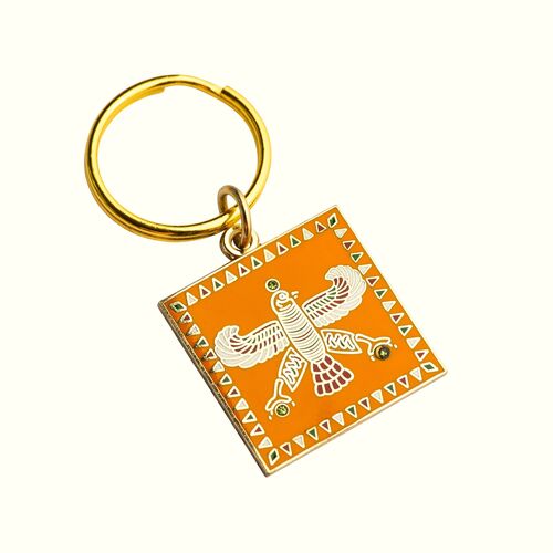 Charm. The Persian Falcon. Orange with 3 Green Stones.