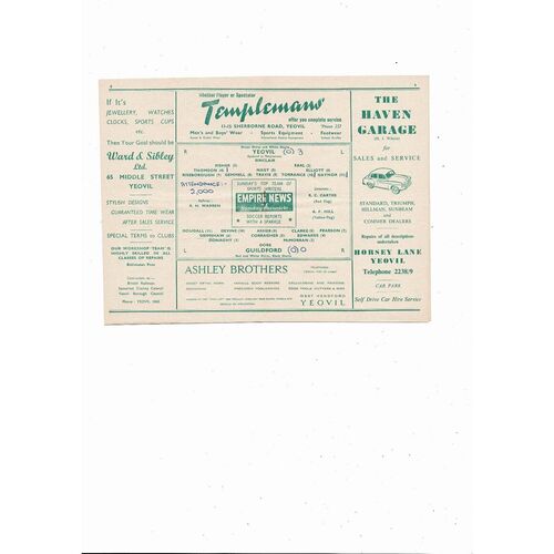 1957/58 Yeovil Town v Guildford Southern League Football Programme