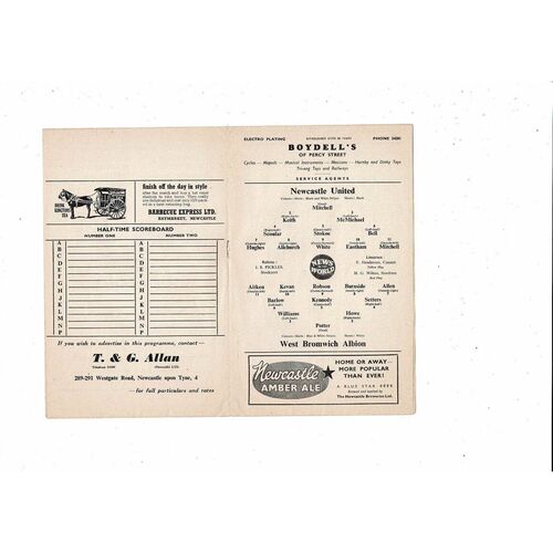 1959/60 Newcastle United v West Bromwich Albion Football Programme