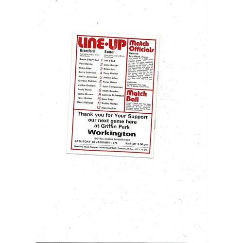 1974/75 Brentford v Exeter City Football Programme