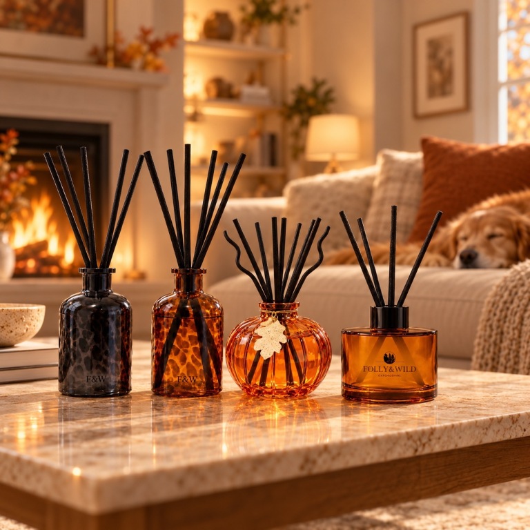 pet friendly reed diffusers, pet safe reed diffusers, reed diffusers safe for dogs, cosy, autumn
