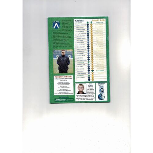 Chelsea v Levski UEFA Cup Football Programme 2001/02