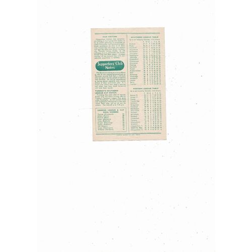 Yeovil Town v Chippenham Western League Football Programmes 1957/58