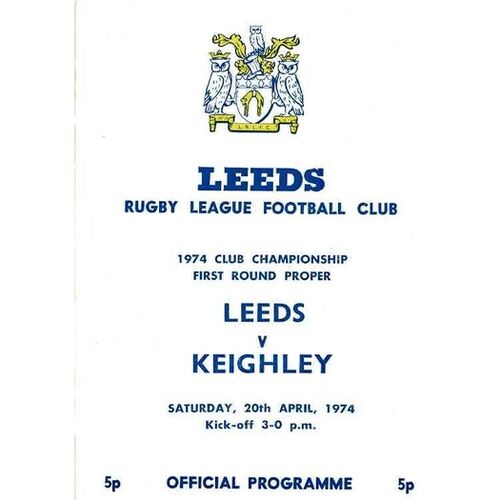 1973/74 Leeds v Keighley Club Championship 1st Round Rugby League programme