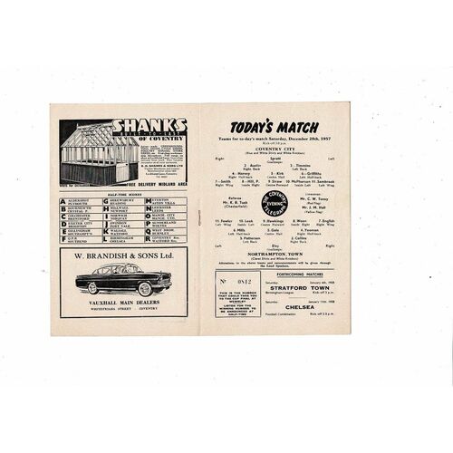 1957/58 Coventry City v Northampton Town Football Programme