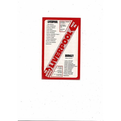 1975/76 Liverpool v Burnley Football Programme