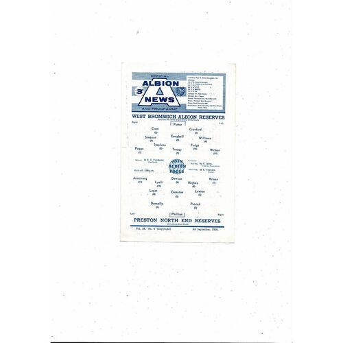 West Bromwich Albion v Preston Central League Football Programme 1966/67