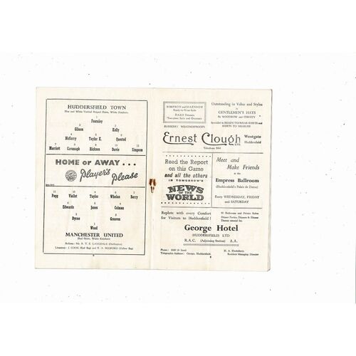 1955/56 Huddersfield Town v Manchester United Football Programme