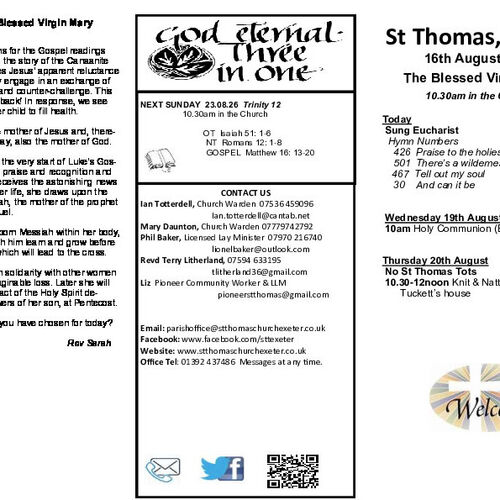 Pew Sheet | The Parish of St Thomas, Exeter