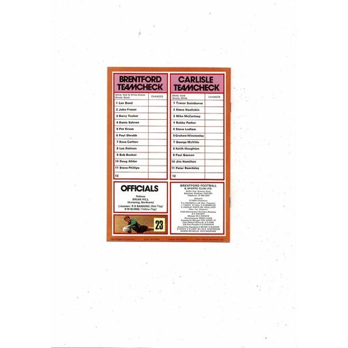 1979/80 Brentford v Carlisle United Football Programme