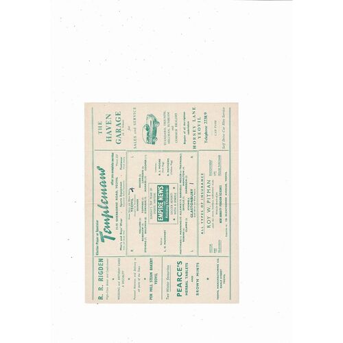 Yeovil Town v Glastonbury Western League Football Programme 1957/58