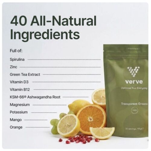 Verve Transparent Greens V40 Daily Greens Powder 195g (30 Servings)