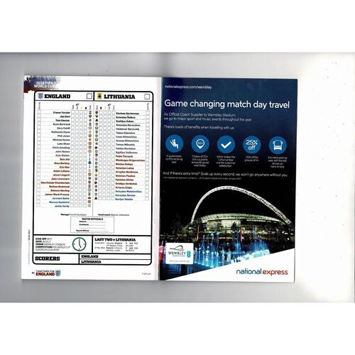 2017 England v Lithuania Football Programme + Press Cuttings