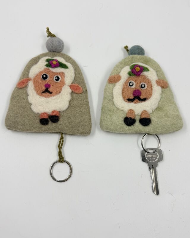 handmade sheep man key holders- lime grey