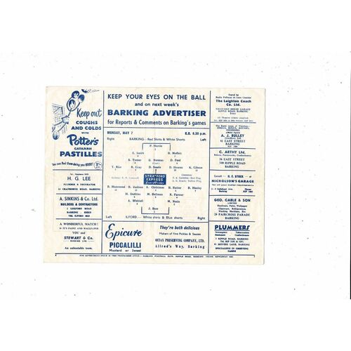 1961/62 Barking v Ilford London Charity Cup Final Football Programme