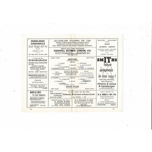 1964/65 Brentford v Bristol Rovers Football Programme