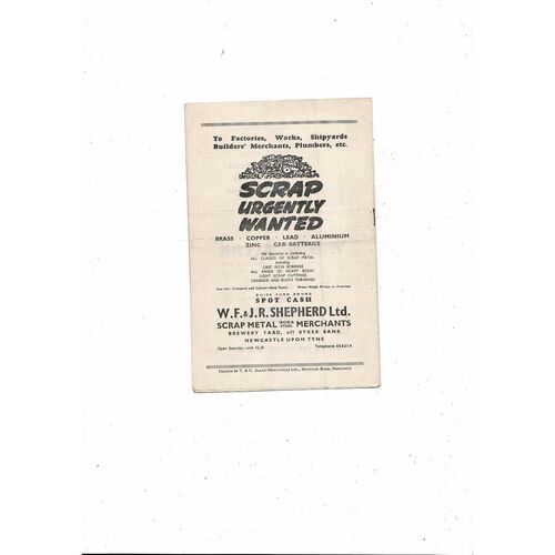 1959/60 Newcastle United v Fulham Football Programme