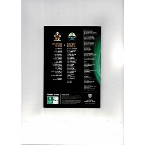 2014 Cambridge United v Gosport Borough FA Trophy Final Football Programme
