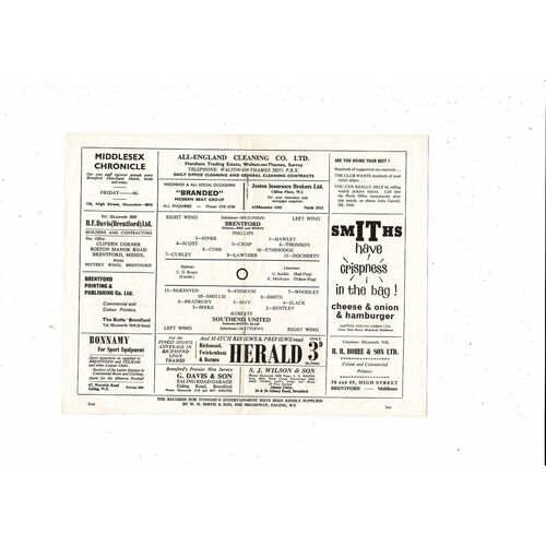 1965/66 Brentford v Southend United Football Programme