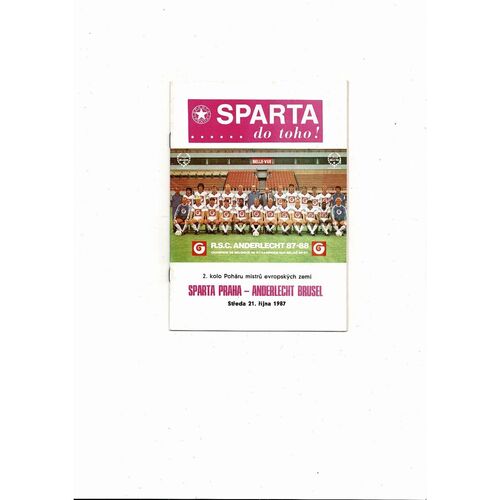 Sparta Prague v Anderlecht European Cup Football Programme 1987/88