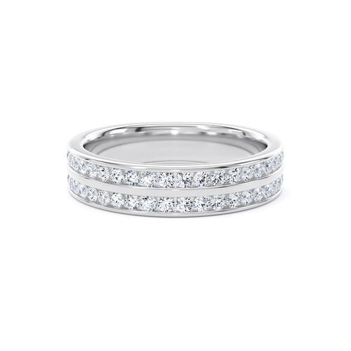 Double row channel set round brilliant cut diamond ring